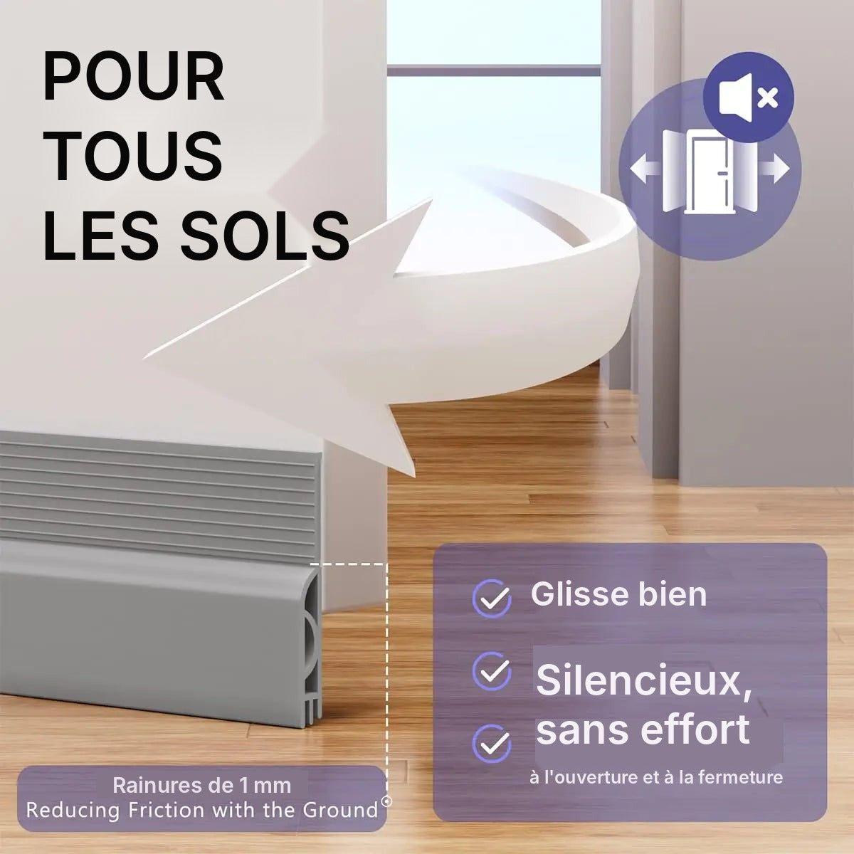 Bas de porte silicone autocollant épais, 1 ou 2 m