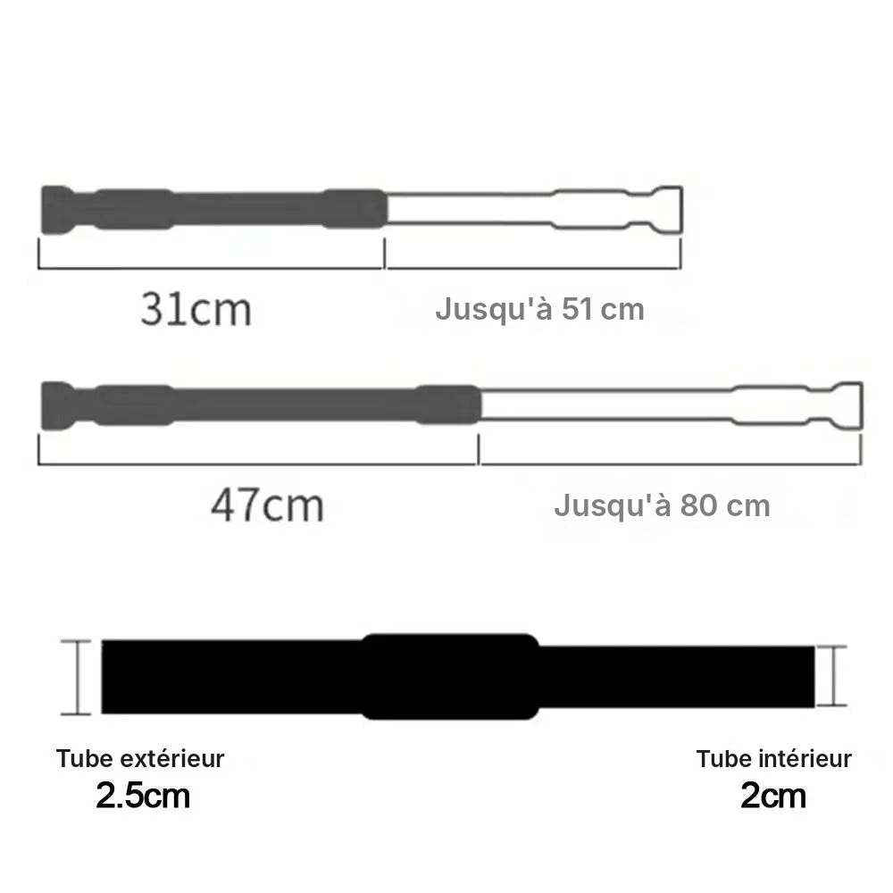 Tringle de penderie extensible en inox, 31 à 80 cm