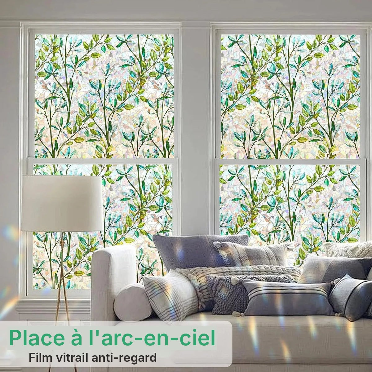 Film vitrail feuillage vert électrostatique pour fenêtre