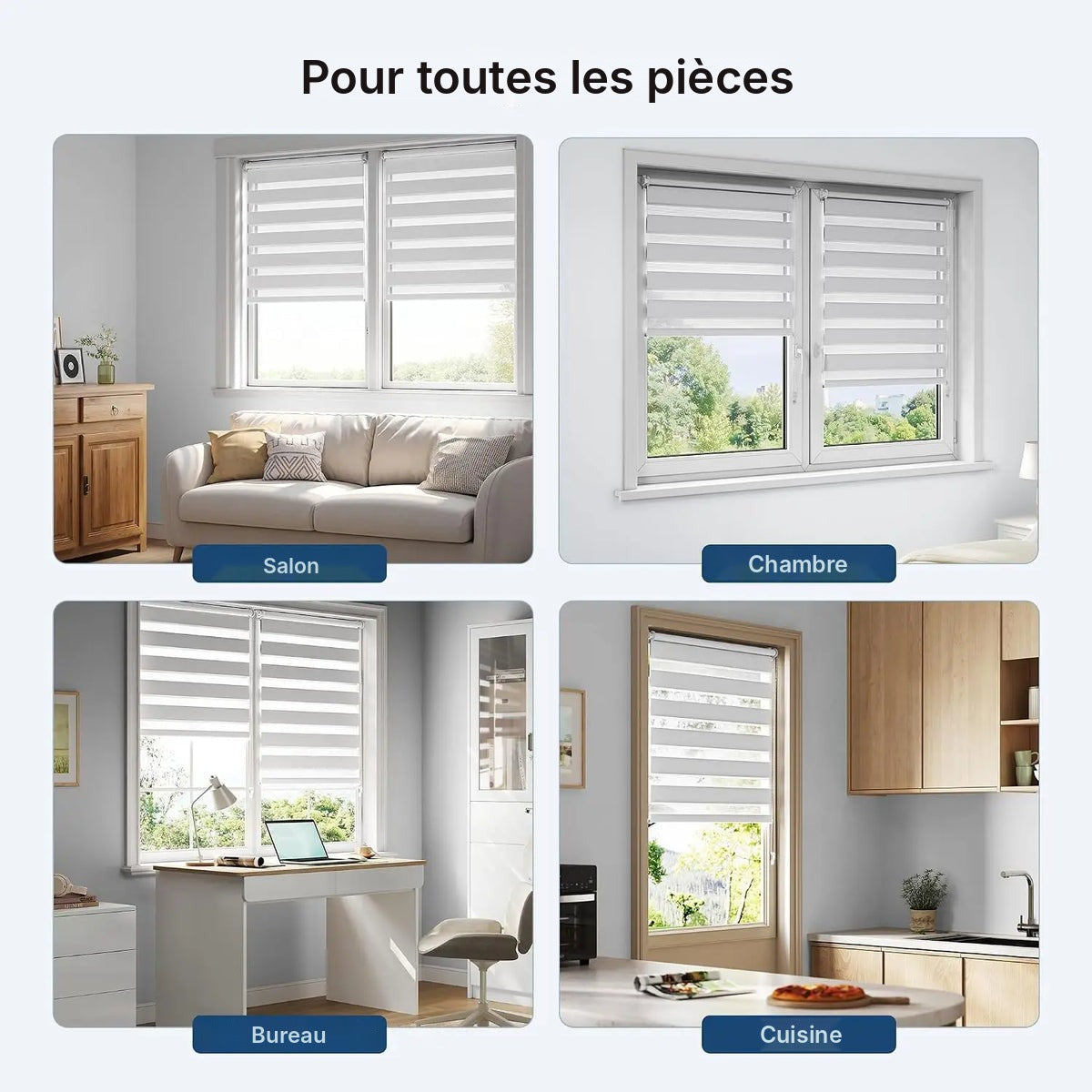 Store zébré double gris sans perçage, 16 tailles