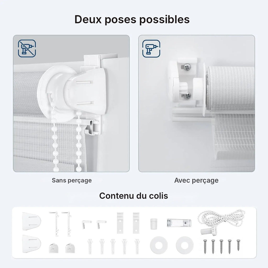 Store zébré double gris sans perçage, 16 tailles