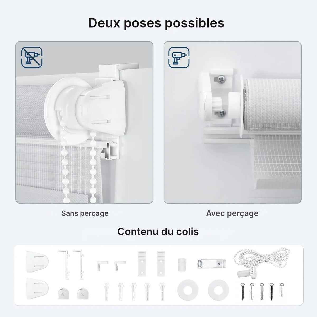 Store zébré double gris sans perçage, 16 tailles