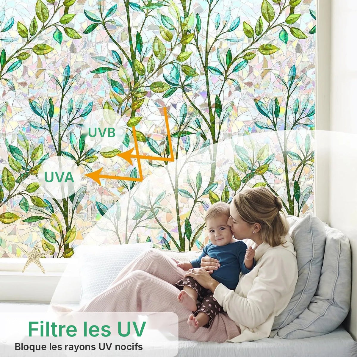 Film vitrail feuillage vert électrostatique pour fenêtre