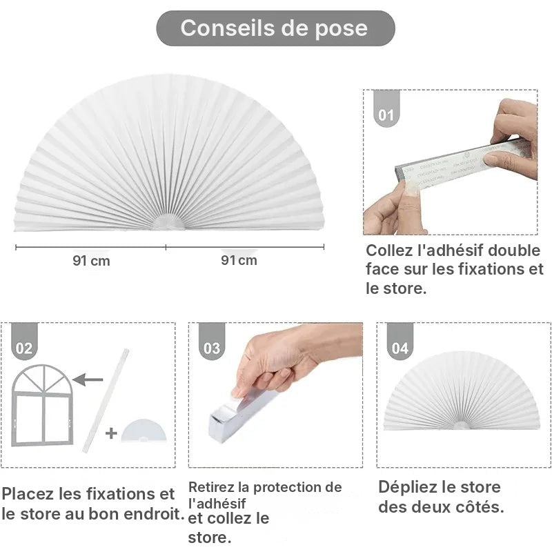 Store plissé adhésif pour fenêtre cintrée