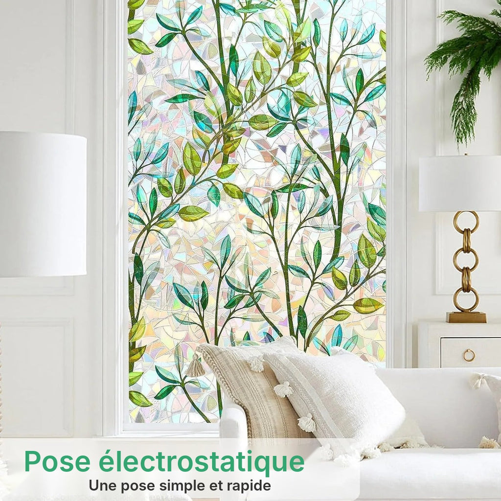 Film vitrail feuillage vert électrostatique pour fenêtre