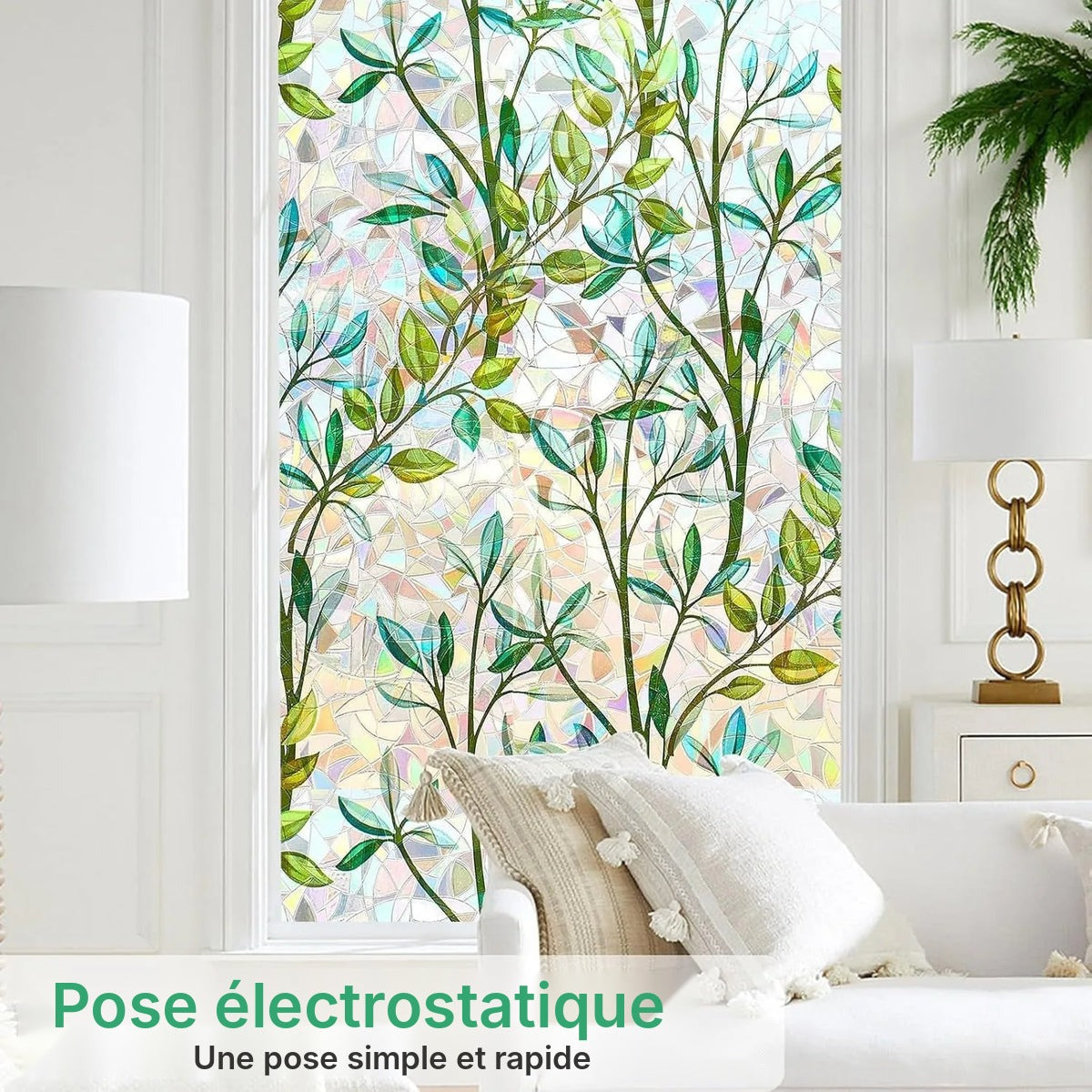 Film vitrail feuillage vert électrostatique pour fenêtre
