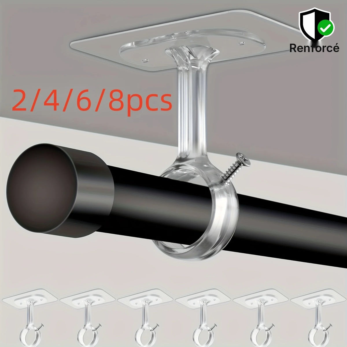Support de tringle au plafond adhésif, lot de 2 à 8