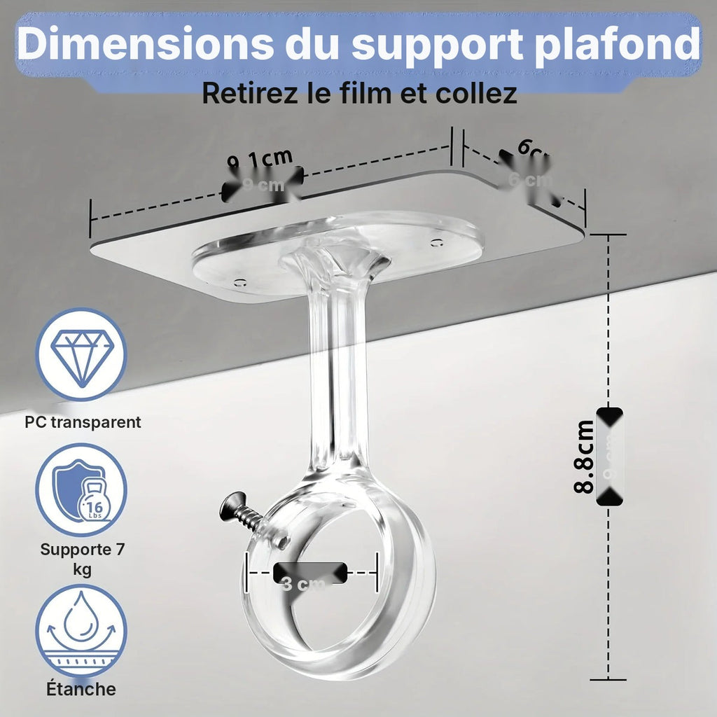 Support de tringle au plafond adhésif, lot de 2 à 8