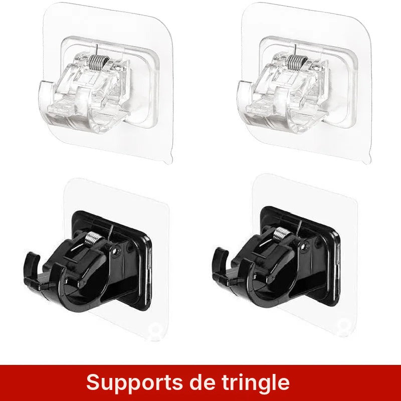 Supports de tringle adhésifs ouverts, transparents ou noirs