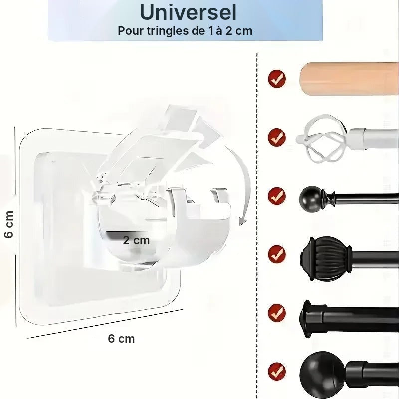 Supports de tringle adhésifs, blancs ou transparents, jusqu'à 24