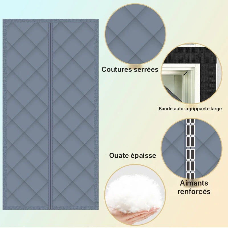 Rideau de porte matelassé gris argent, 38 tailles