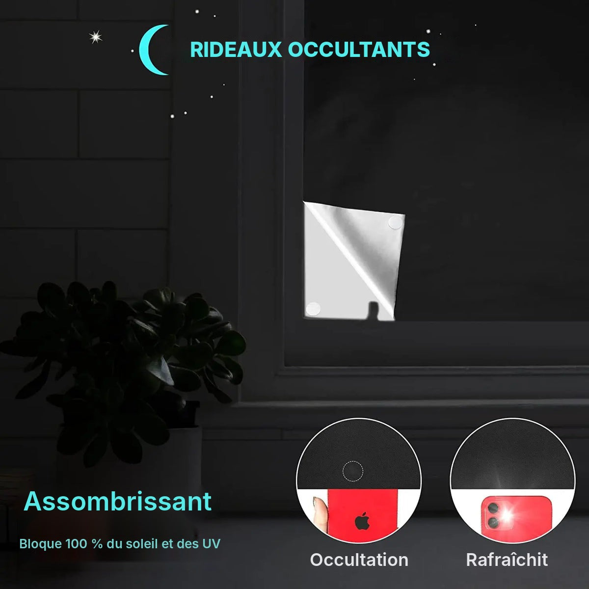 Rideau occultant temporaire noir, 145 cm