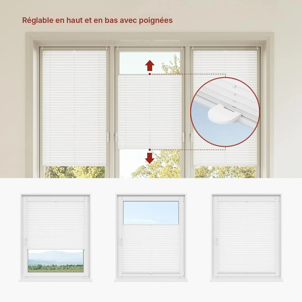 Store plissé Klemmfix blanc opaque sans perçage