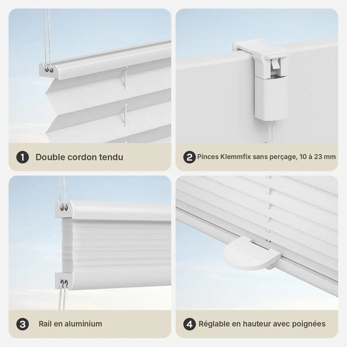 Store plissé Klemmfix blanc opaque sans perçage