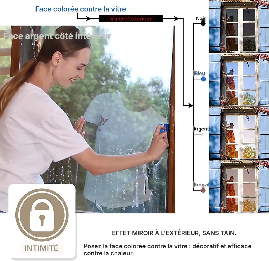 Film miroir électrostatique sans colle, 4 coloris