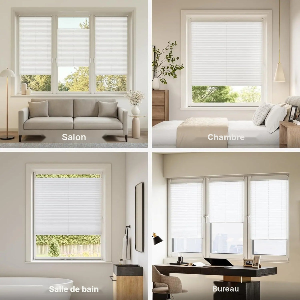 Store plissé Klemmfix blanc opaque sans perçage
