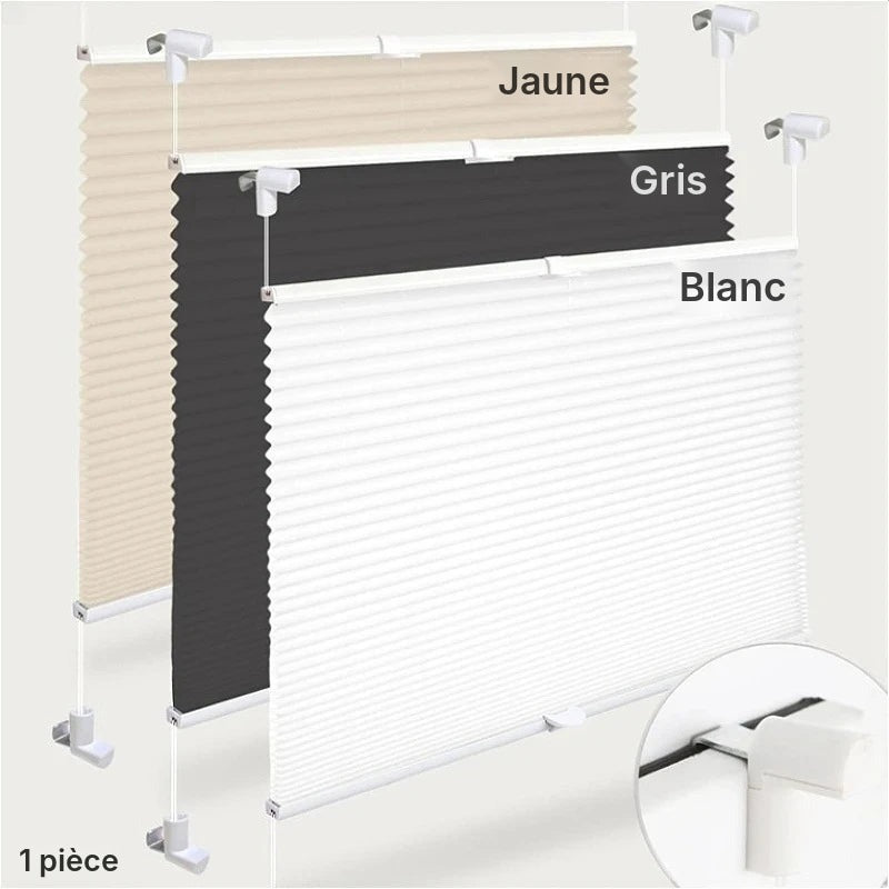 Store plissé à pinces, sans perçage, 3 coloris