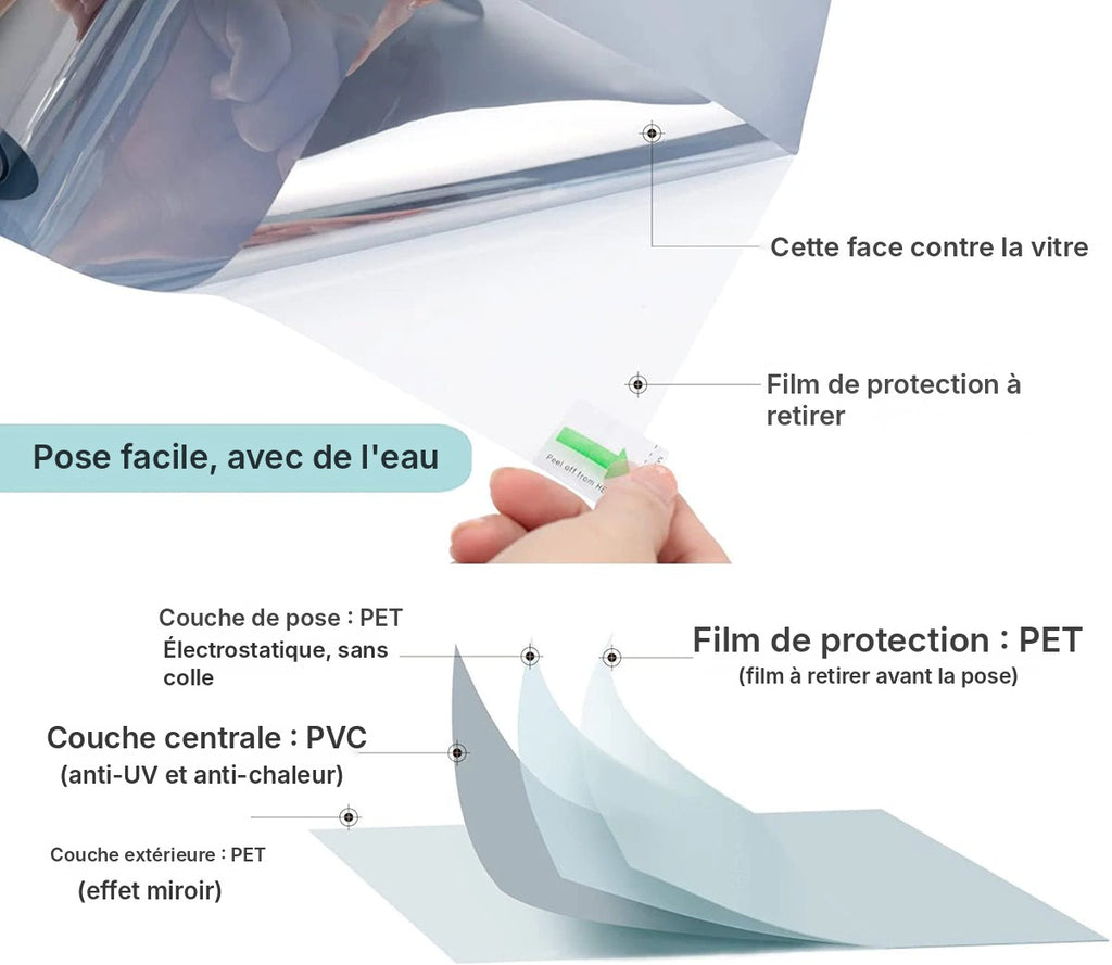 Film teinté miroir sans tain, 7 coloris