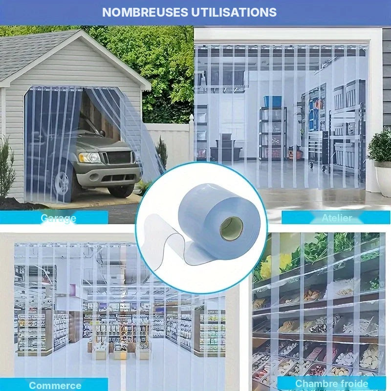 Lanières PVC transparentes à découper, rouleau 2 m