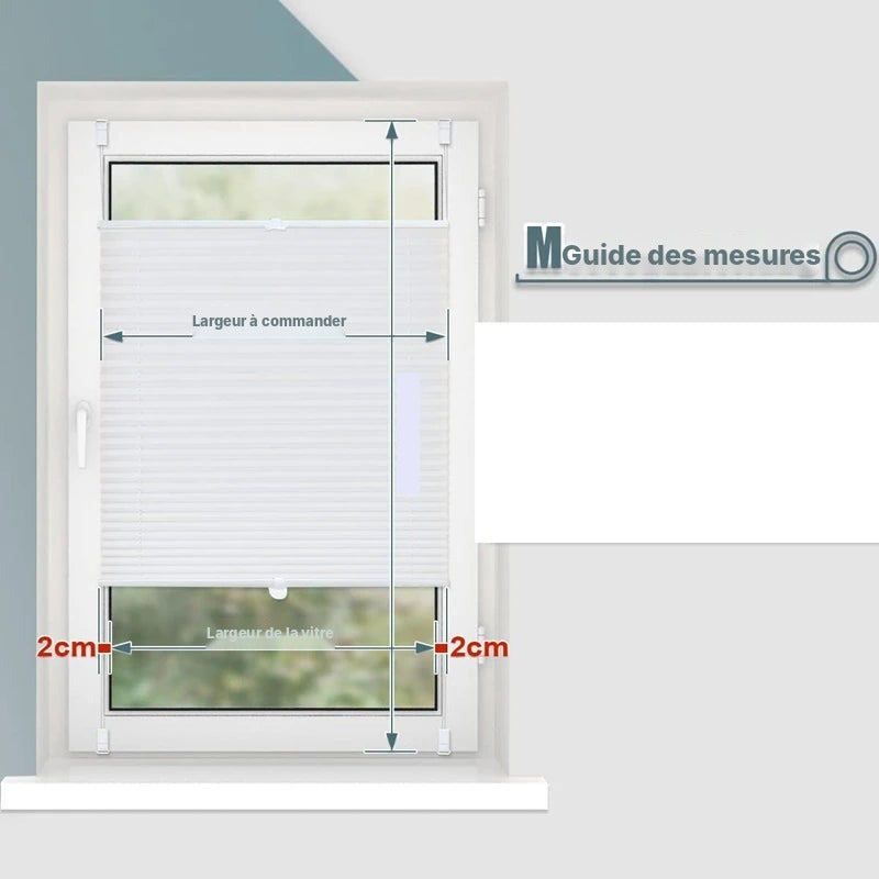 Store plissé sans perçage à pinces, 3 coloris