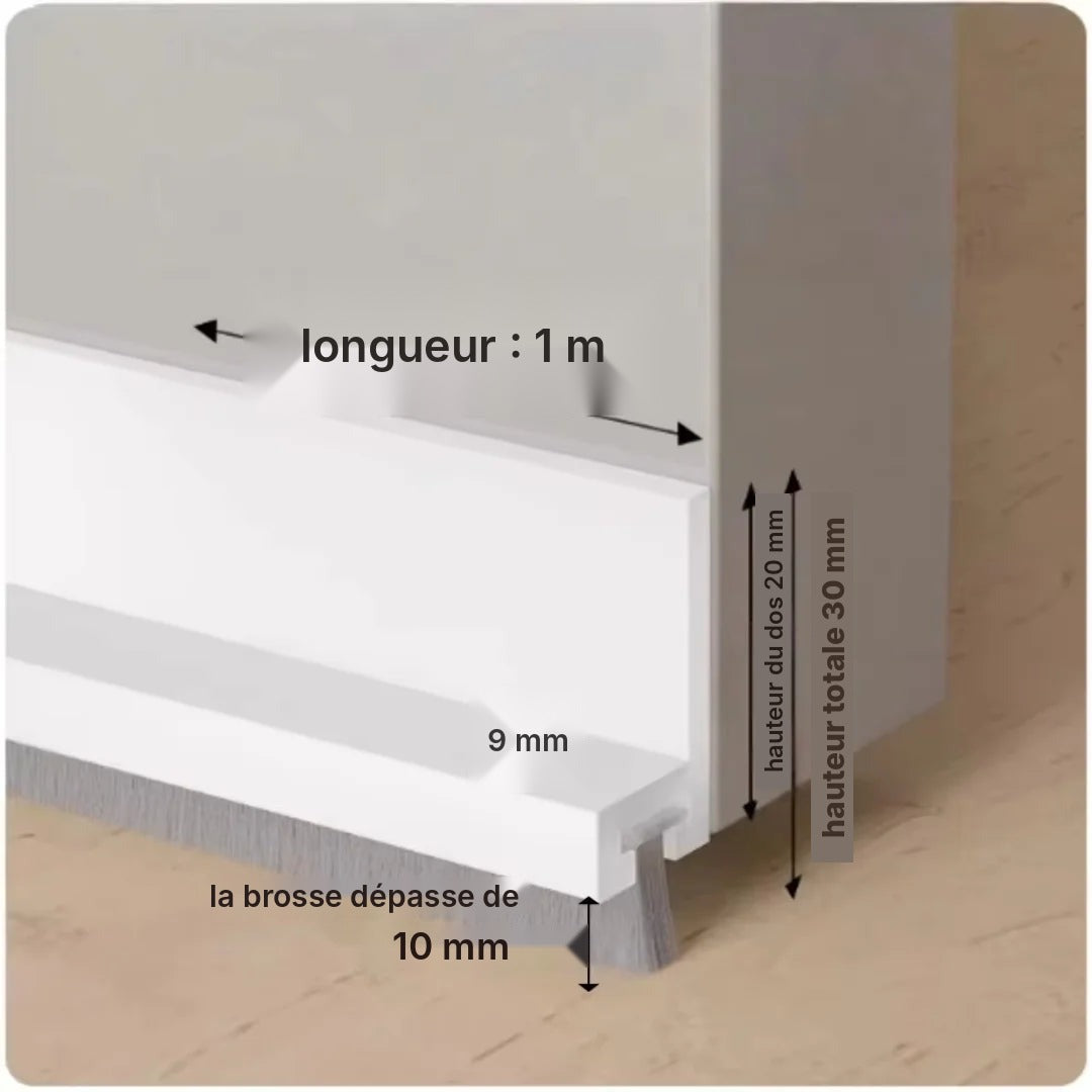 Bas de porte brosse et lèvre caoutchouc, 1 m