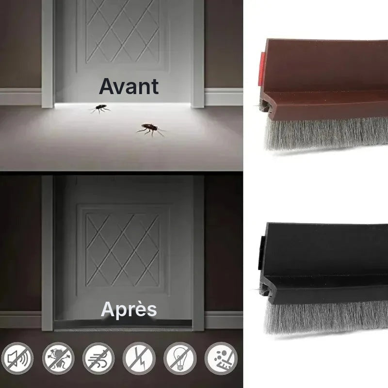 Bas de porte brosse et lèvre caoutchouc, 1 m