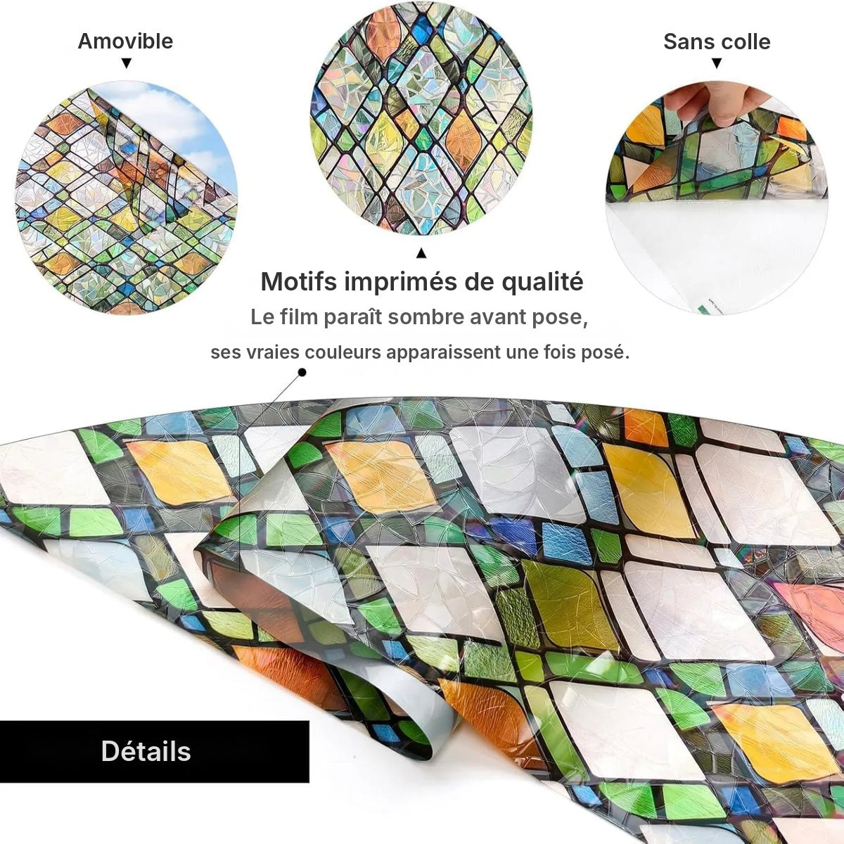 Film vitrail losanges colorés, anti-UV 98 %