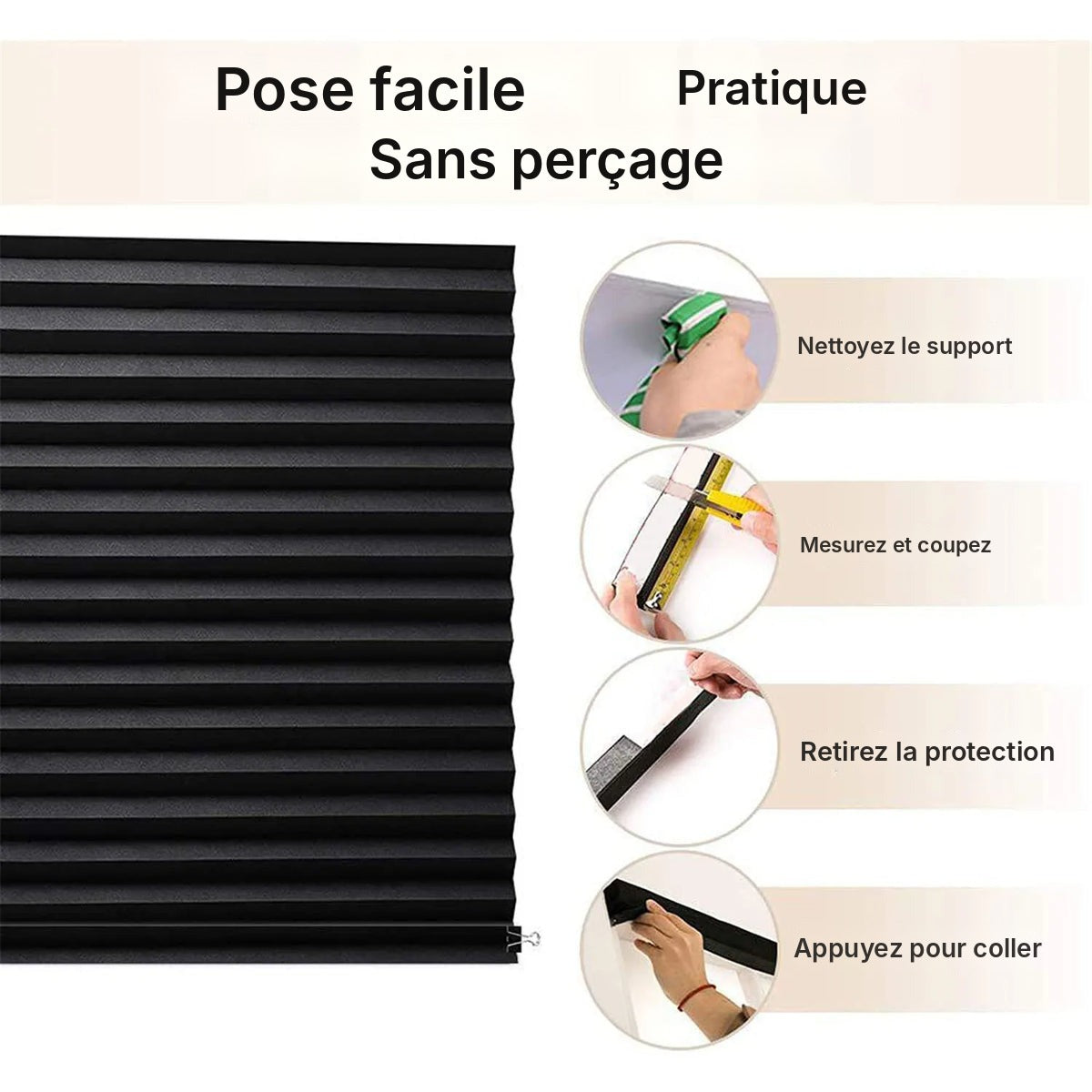 Store plissé tissu occultant, 10 coloris