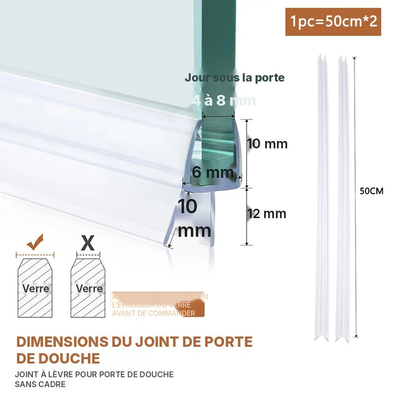 Joint bas de porte de douche en verre, lot de 2
