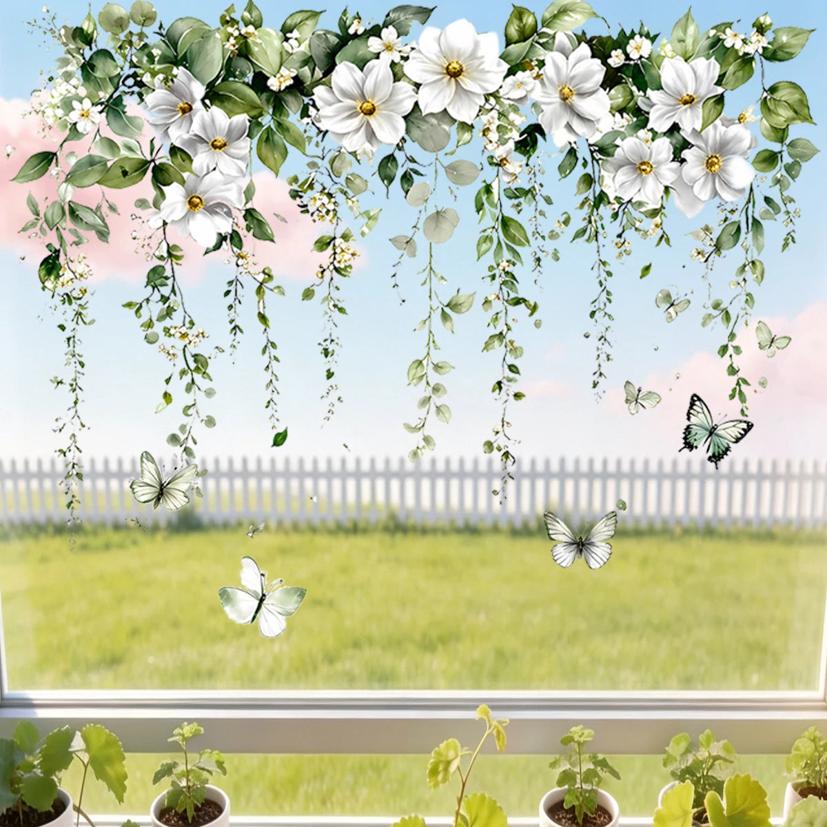Sticker fenêtre fleurs suspendues dépoli, 50 x 40 cm