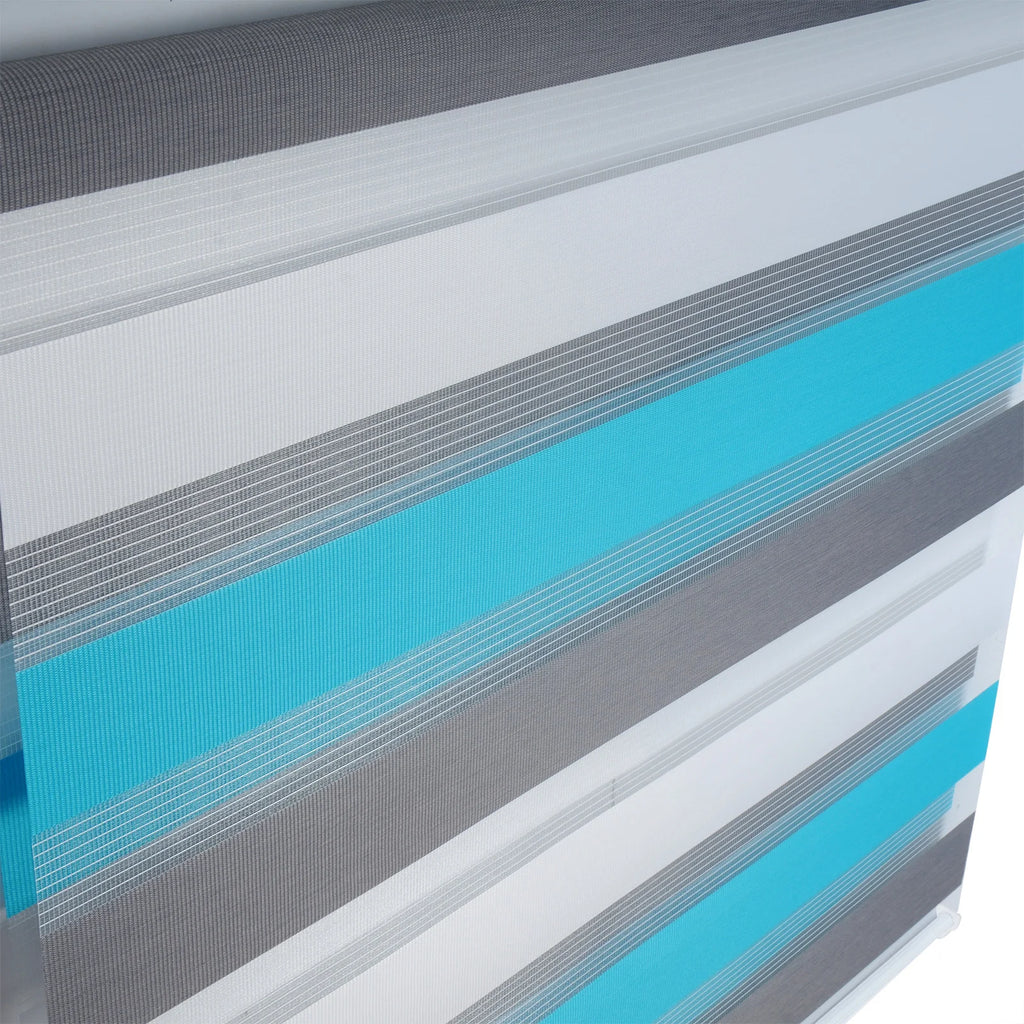Store zébré blanc, gris et turquoise sans perçage