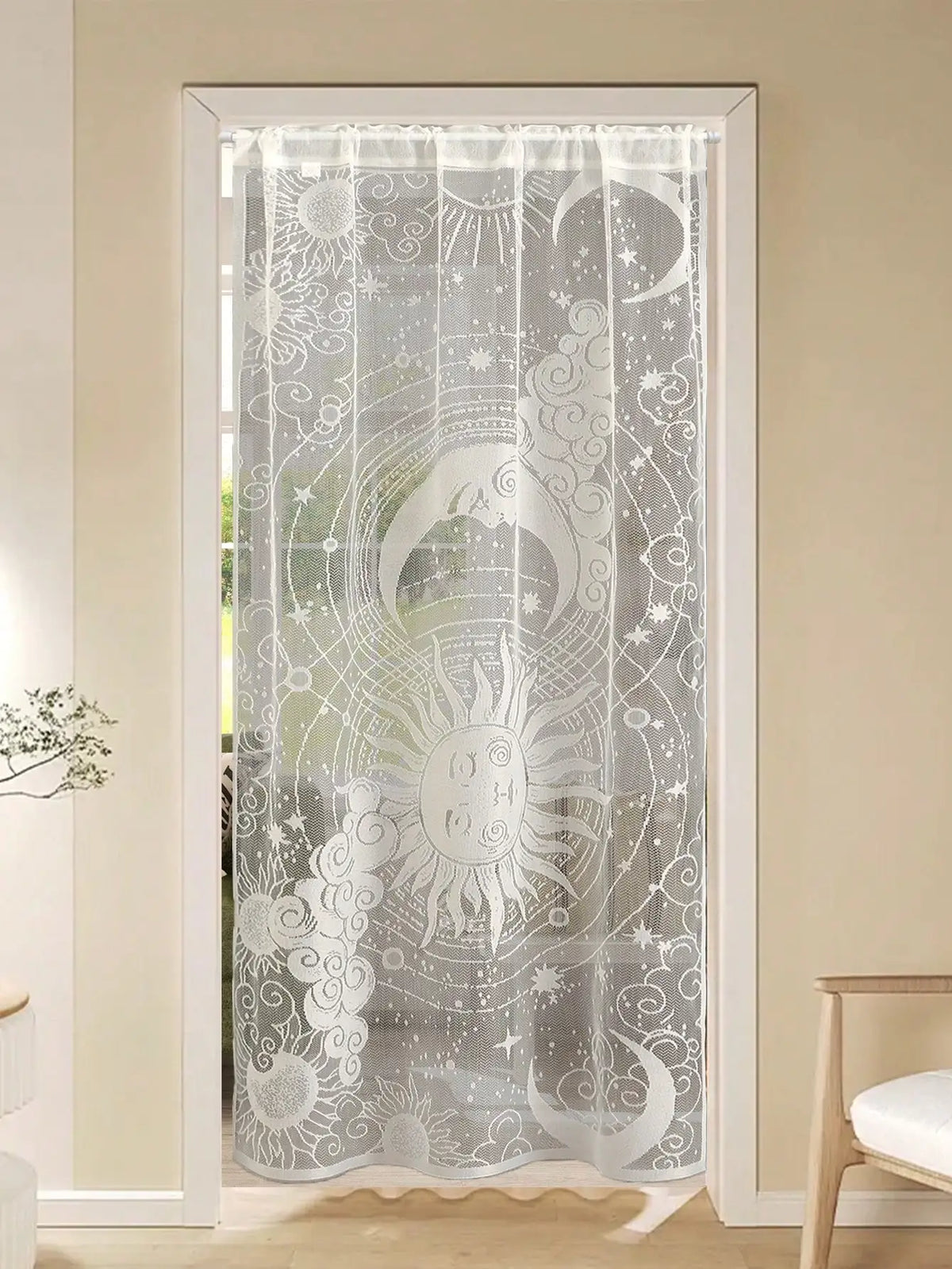 Rideau de porte vitrée brodé, 100 cm de large
