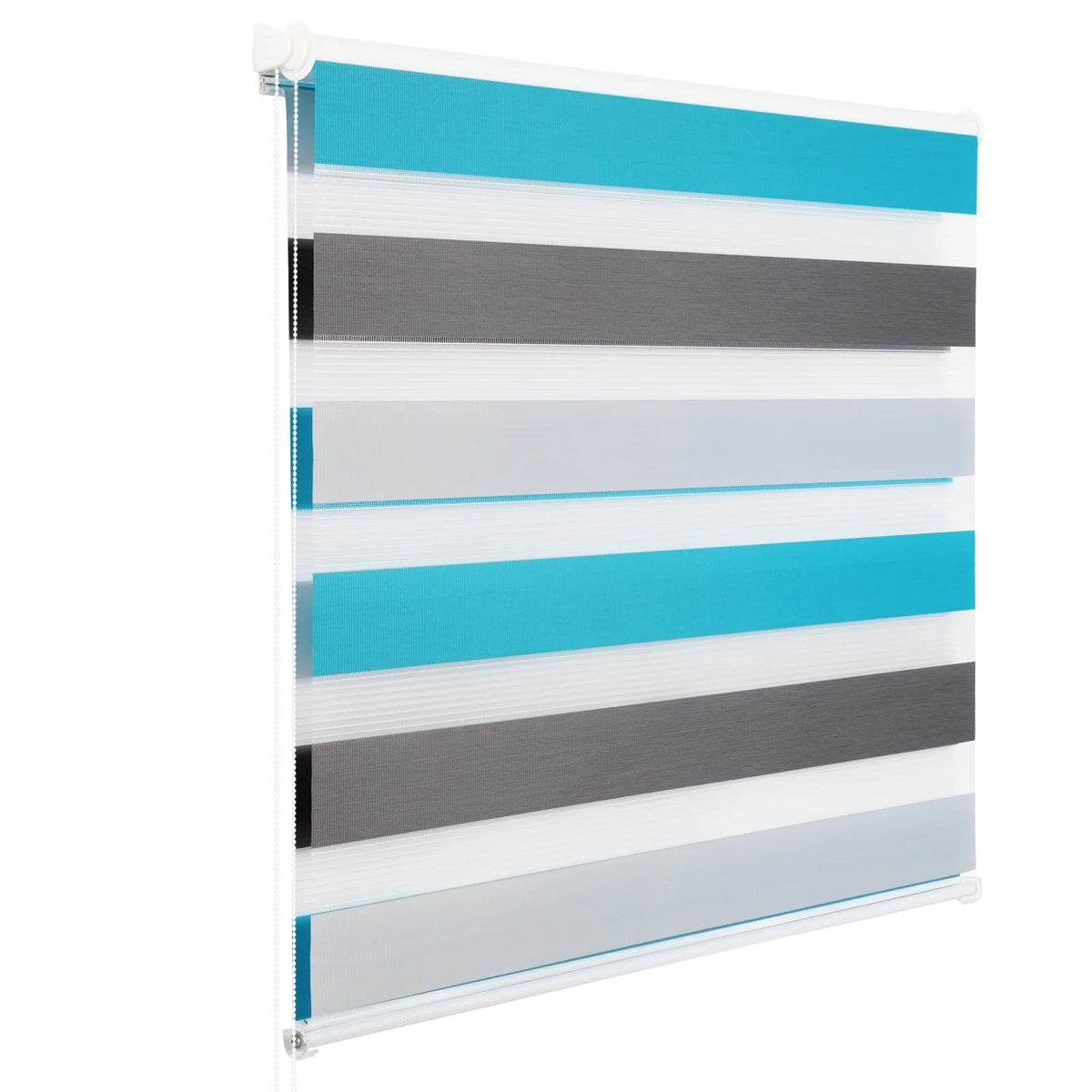 Store zébré blanc, gris et turquoise sans perçage