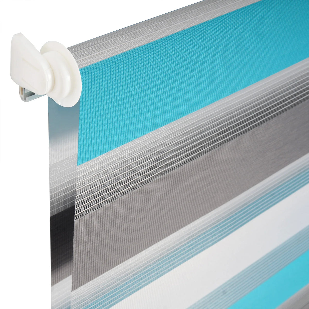 Store zébré blanc, gris et turquoise sans perçage