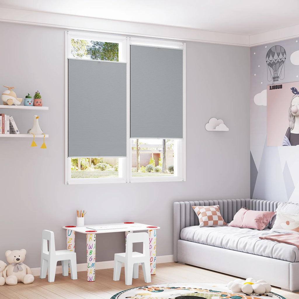 Store alvéolaire occultant gris, sans perçage