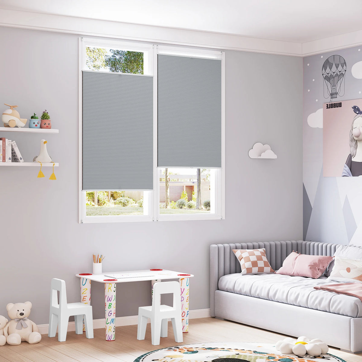 Store alvéolaire occultant gris, sans perçage