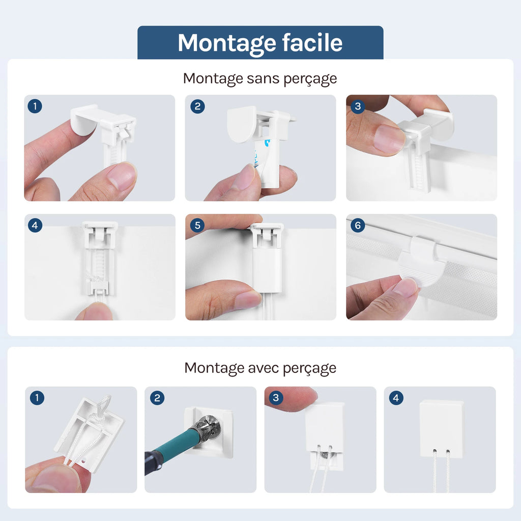 Store plissé Klemmfix translucide sans perçage