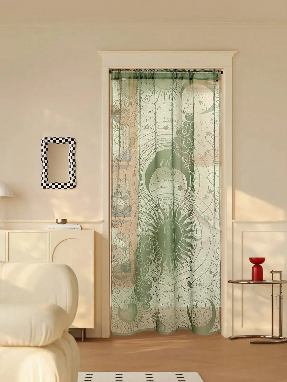Rideau de porte vitrée brodé, 100 cm de large