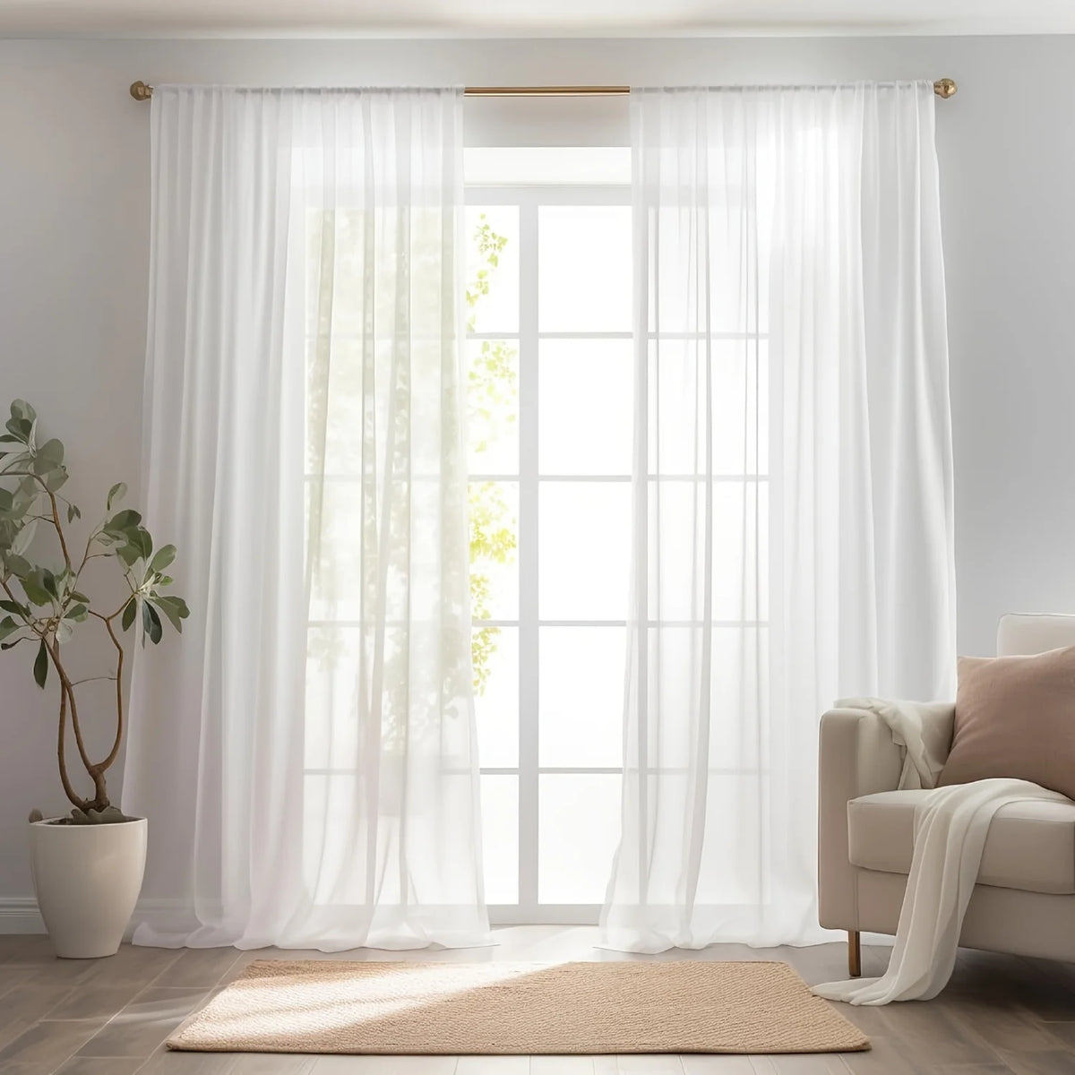 Voilage blanc grande largeur, jusqu'à 500 cm