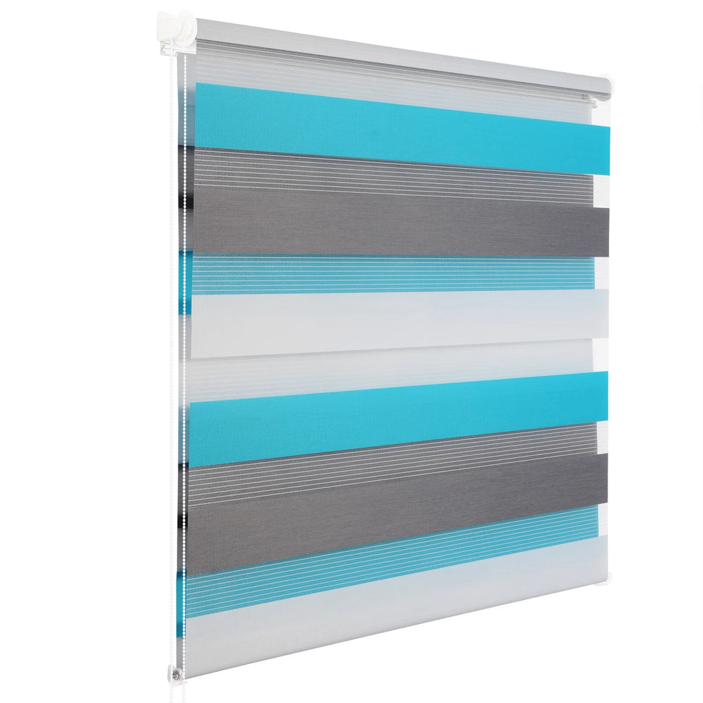 Store zébré blanc, gris et turquoise sans perçage