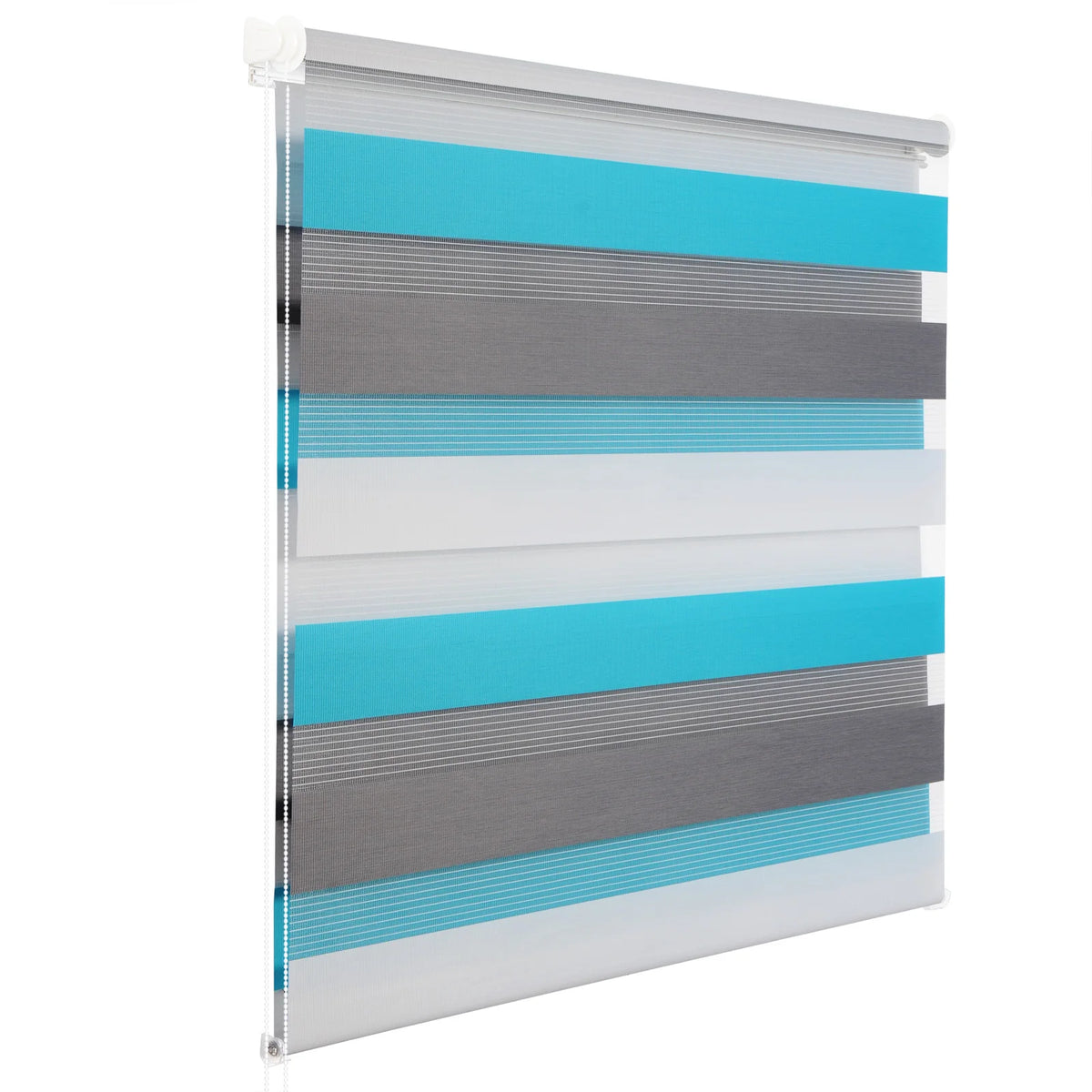 Store zébré blanc, gris et turquoise sans perçage