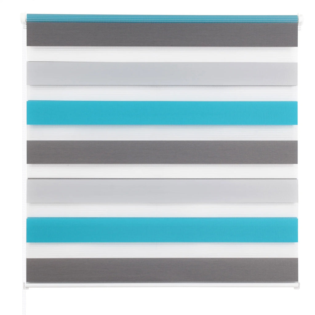Store zébré blanc, gris et turquoise sans perçage