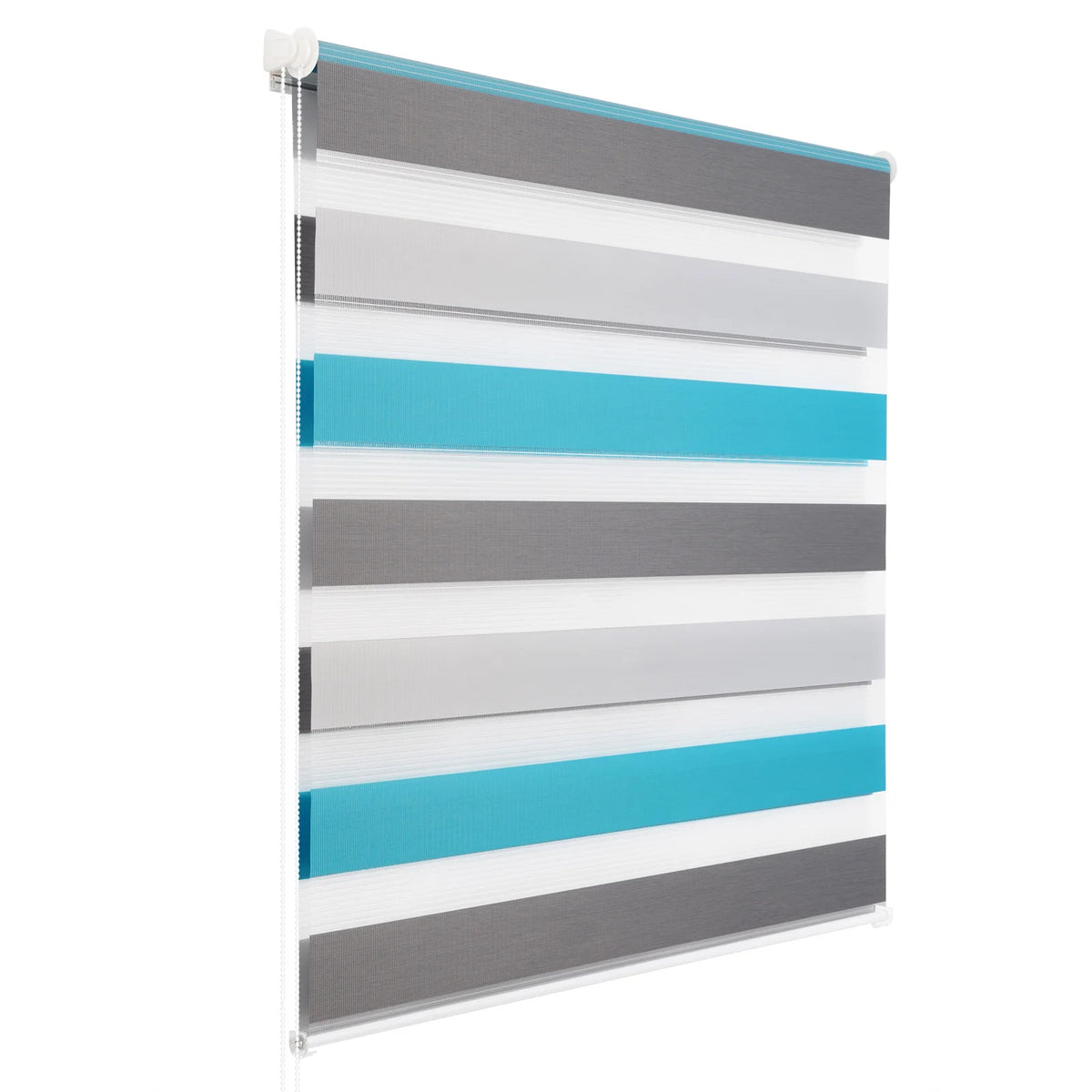 Store zébré blanc, gris et turquoise sans perçage
