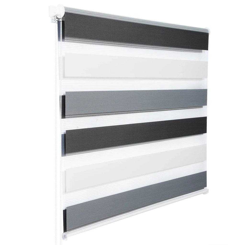 Store double rouleau jour nuit, gris et blanc