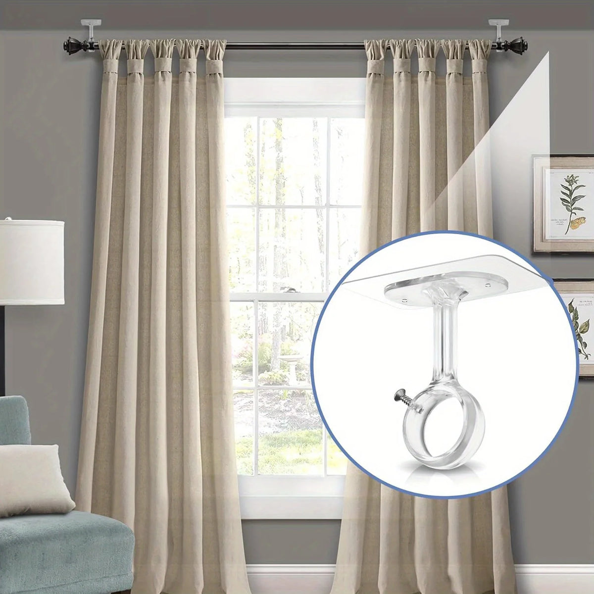 Support de tringle au plafond adhésif, lot de 2 à 8