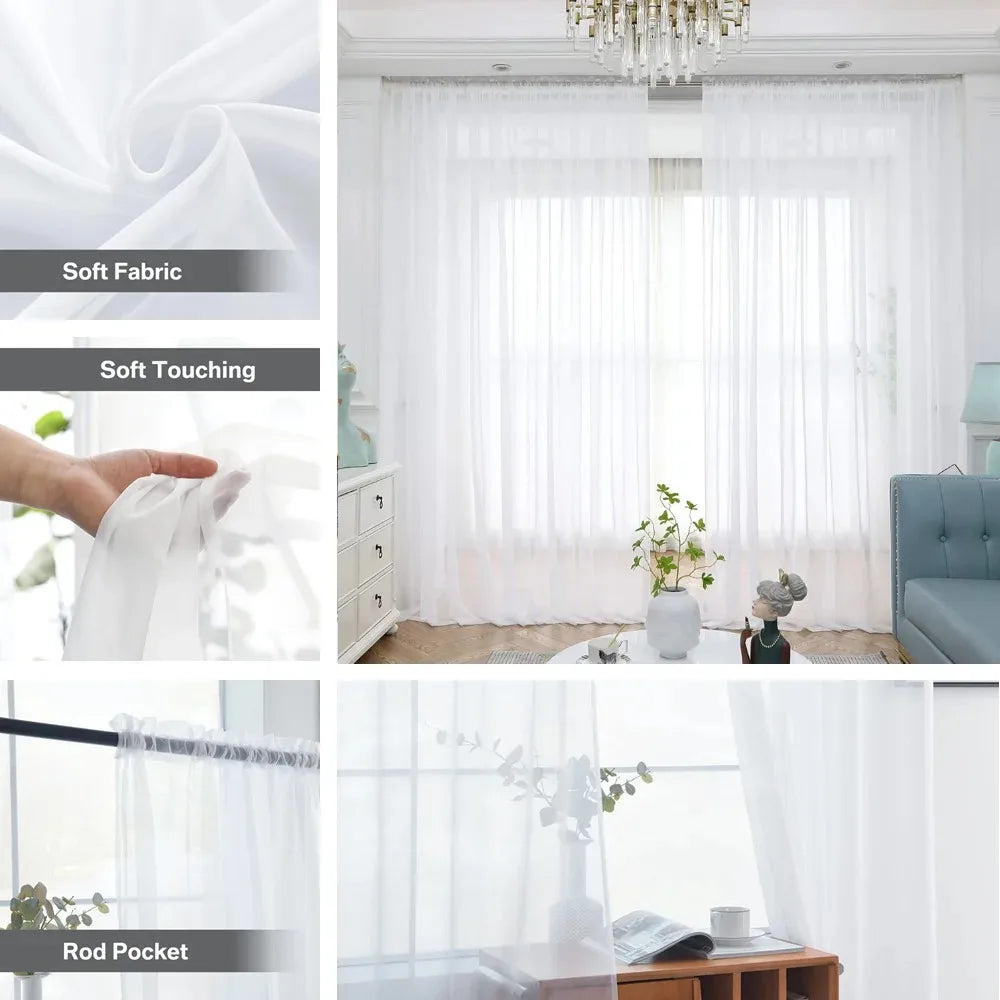 Voilage blanc grande largeur, jusqu'à 500 cm