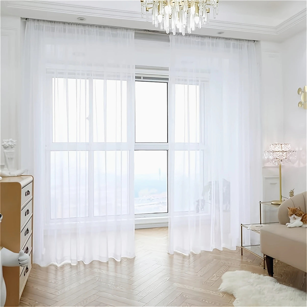 Voilage blanc grande largeur, jusqu'à 500 cm