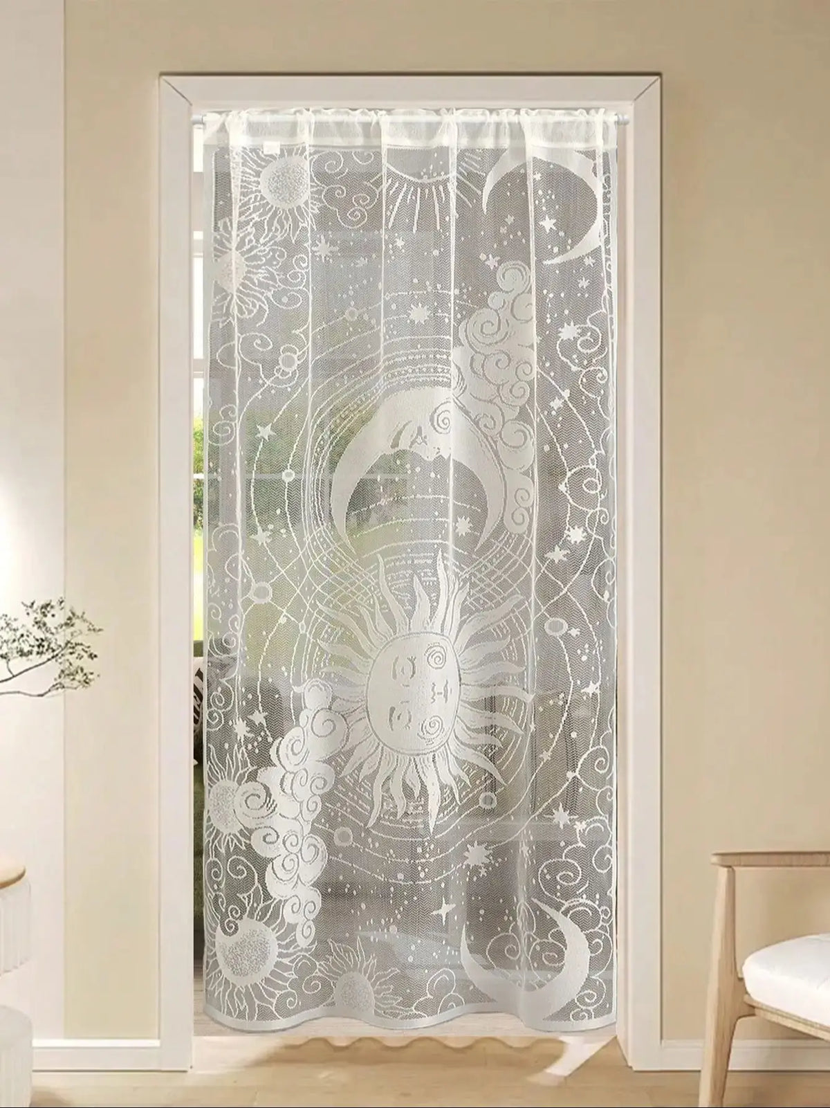 Rideau de porte vitrée brodé, 100 cm de large