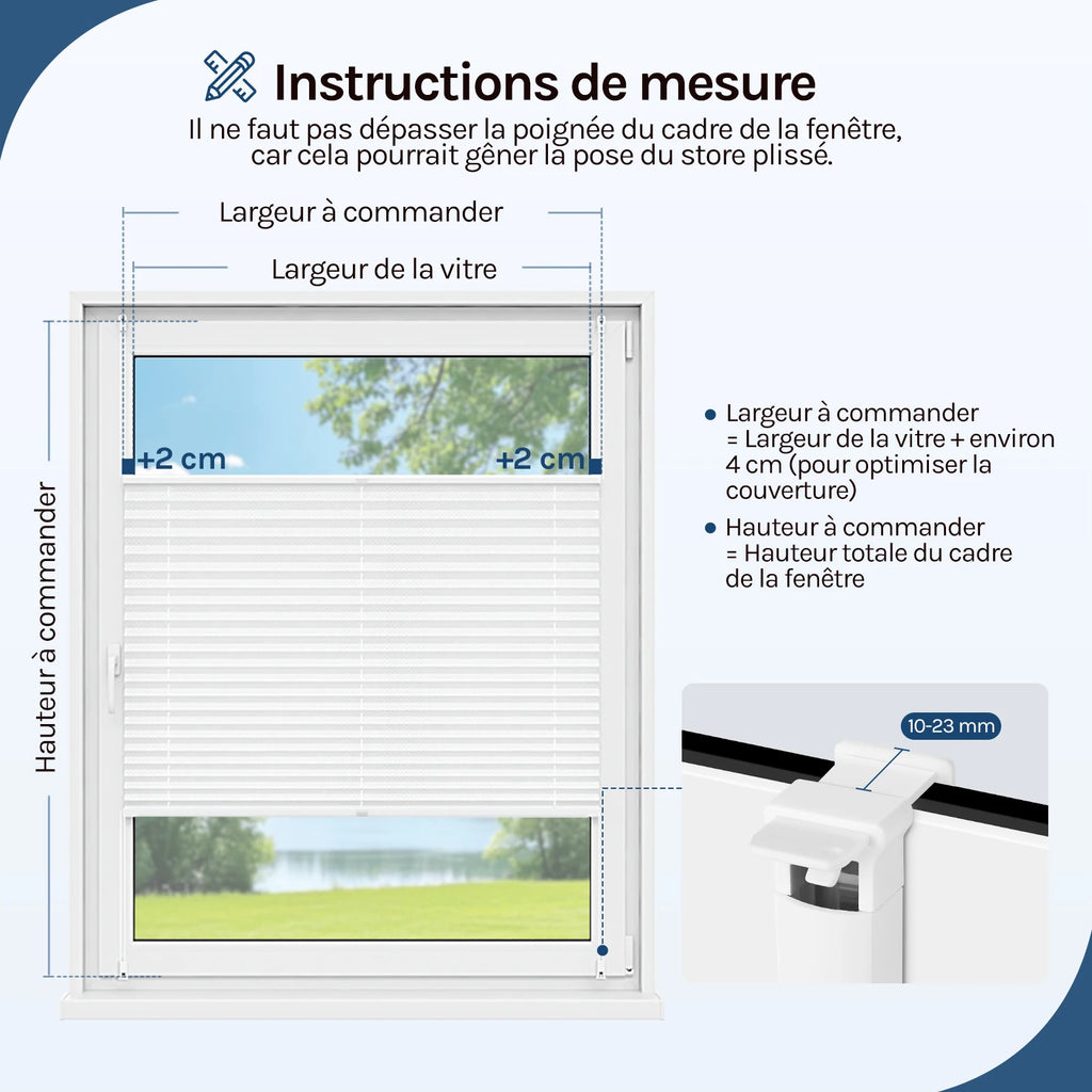 Store plissé Klemmfix translucide sans perçage