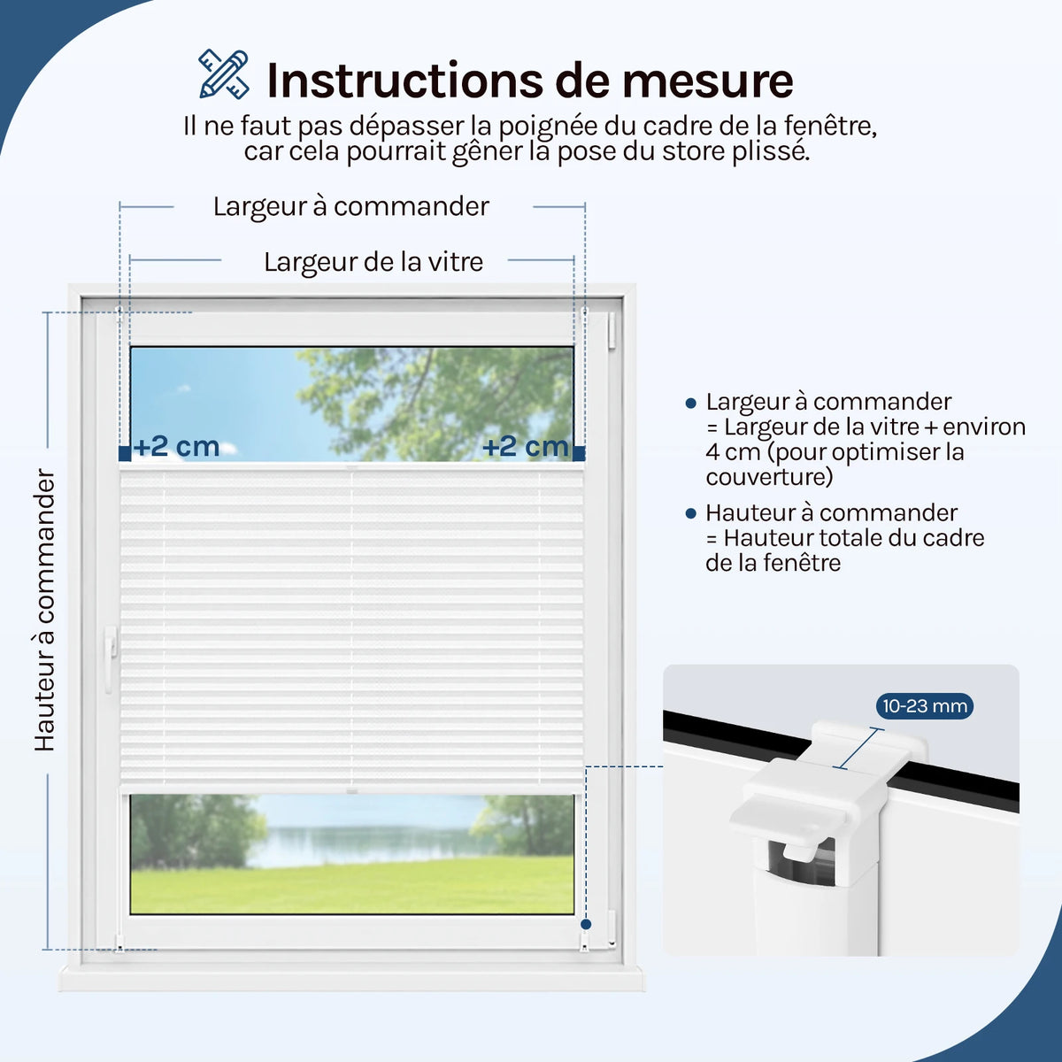 Store plissé Klemmfix translucide sans perçage
